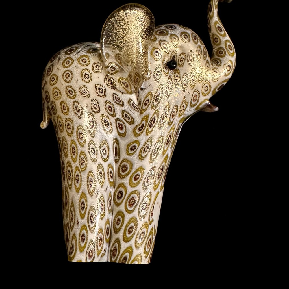 Lenox "Golden Luck" Elephant Murano Art Glass Millefiori Italian Trunk Up MINT